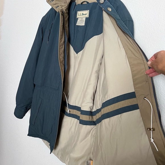 L.L. Bean Blue & Tan Gore Tex Hooded Insulated Winter Storm Coat Large - Picture 12 of 16